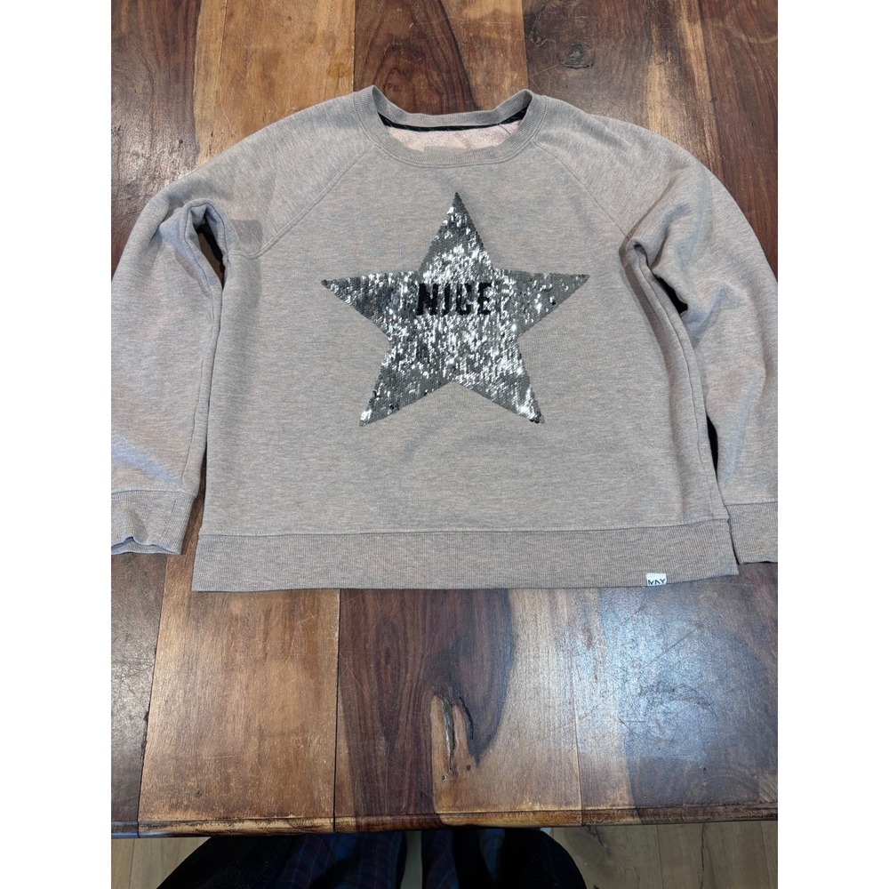 MARC NEW YORK sweatshirt women medium gray naughty nice reversible sequin star